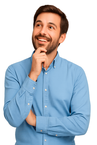 Homem sorridente pensando em ideias para criação de sites