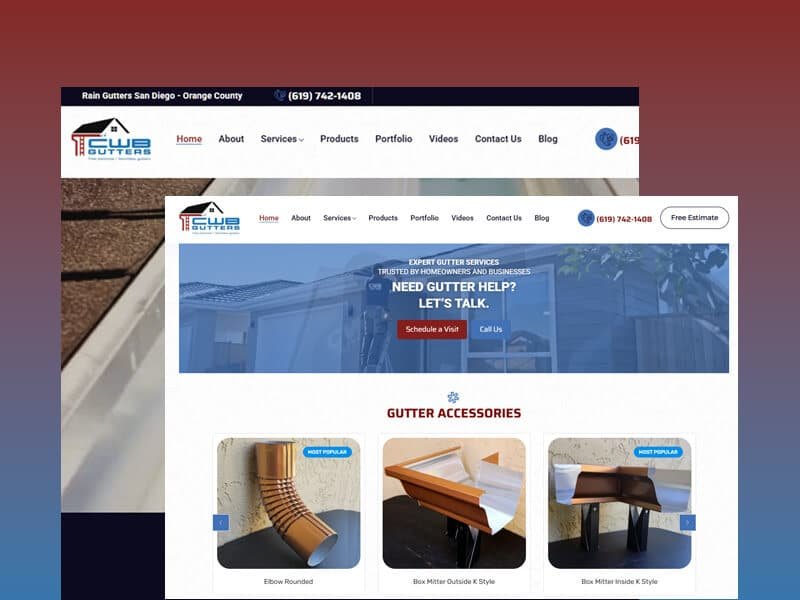 Criação de site profissional para CWB Gutters em San Diego