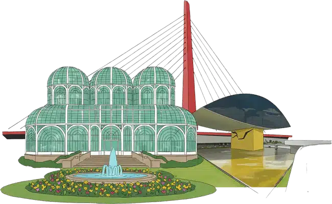 Animação do Jardim Botanico, Ponte Estaiada e Museu Oscar Niemeyer fazendo referencia onde a CWB Sites atua