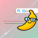 Banana tecnológica com óculos, símbolo do Nano-Banana IA do Google.